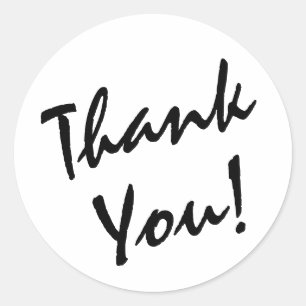 White and Black Thank You Classic Round Sticker