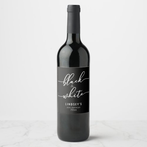 White and Black Theme Party Wine Label