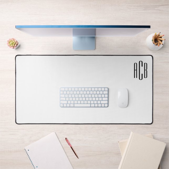 White and Black Three Letter Monogram Top Corner Desk Mat (Office 1)