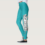 White and Black Tiger on Teal, Turquoise Blue Leggings<br><div class="desc">These leggings features a white tiger with black stripes walking up the side of either leg. The tiger is set against a teal blue or turquoise blue colored background.</div>