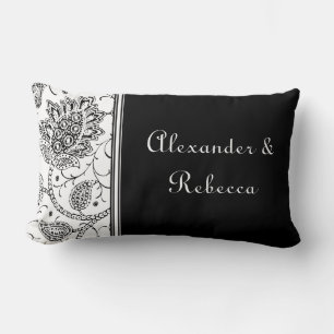 White and Black Toile Personalized Name Pillow