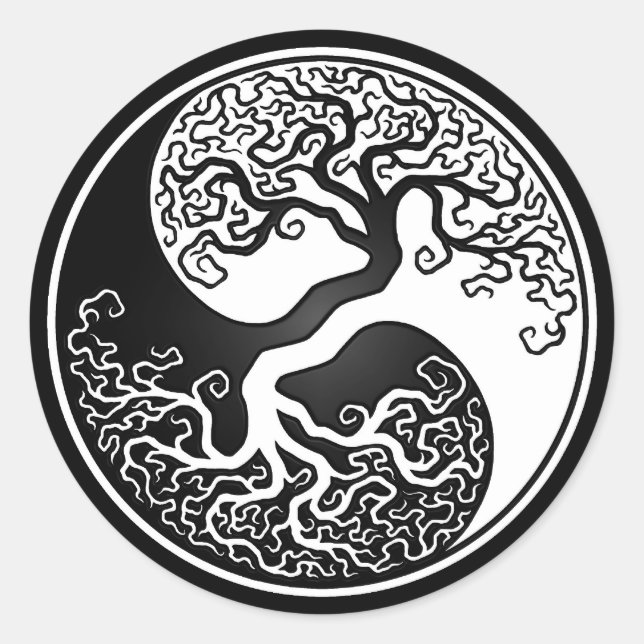 White and Black Tree of Life Yin Yang Classic Round Sticker (Front)