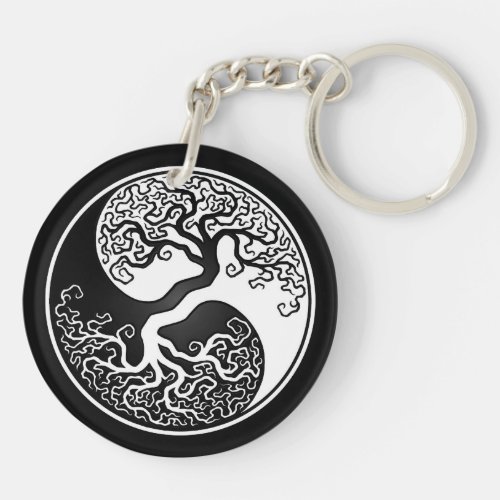 White and Black Tree of Life Yin Yang Keychain