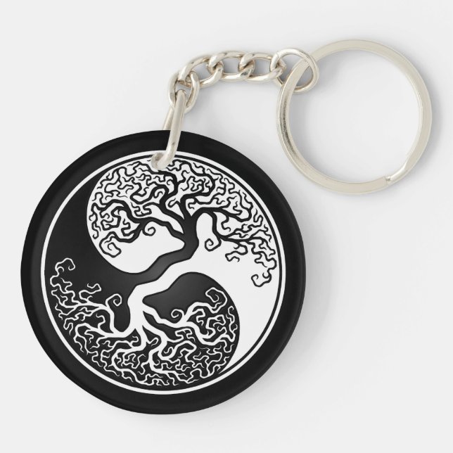 White and Black Tree of Life Yin Yang Keychain (Back)
