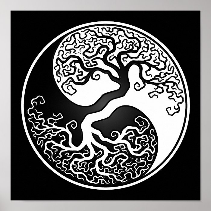 White and Black Tree of Life Yin Yang Print