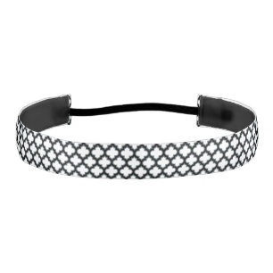 White and Black Trellis, Lattice, Quatrefoil Athletic Headband
