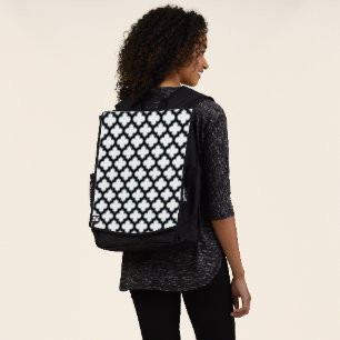 White and Black Trellis, Lattice, Quatrefoil Backpack
