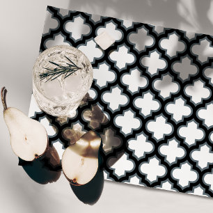 White and Black Trellis, Lattice, Quatrefoil Cloth Placemat