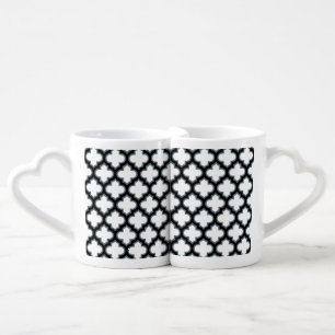 White and Black Trellis, Lattice, Quatrefoil Coffee Mug Set