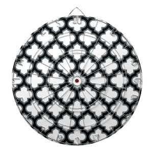 White and Black Trellis, Lattice, Quatrefoil Dart Board