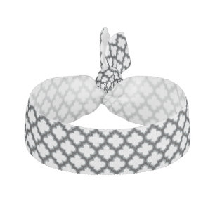 White and Black Trellis, Lattice, Quatrefoil Elastic Hair Tie