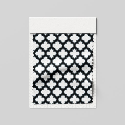 White and Black Trellis, Lattice, Quatrefoil Fabric