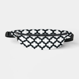 White and Black Trellis, Lattice, Quatrefoil Fanny Pack