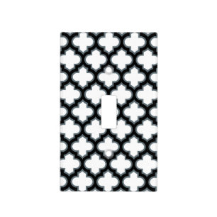 White and Black Trellis, Lattice, Quatrefoil Light Switch Cover