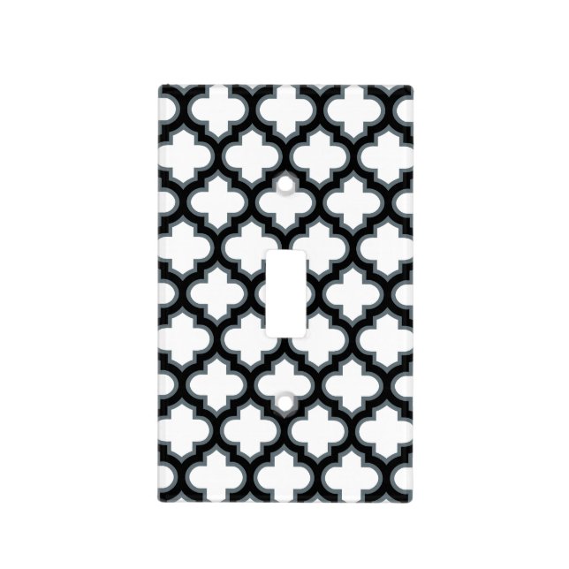 White and Black Trellis, Lattice, Quatrefoil Light Switch Cover (Front)