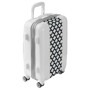 White and Black Trellis, Lattice, Quatrefoil Luggage