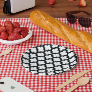 White and Black Trellis, Lattice, Quatrefoil Paper Plates