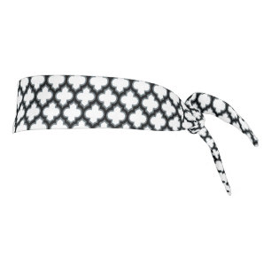 White and Black Trellis, Lattice, Quatrefoil Tie Headband