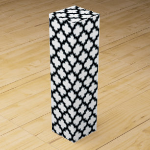 White and Black Trellis, Lattice, Quatrefoil Wine Box