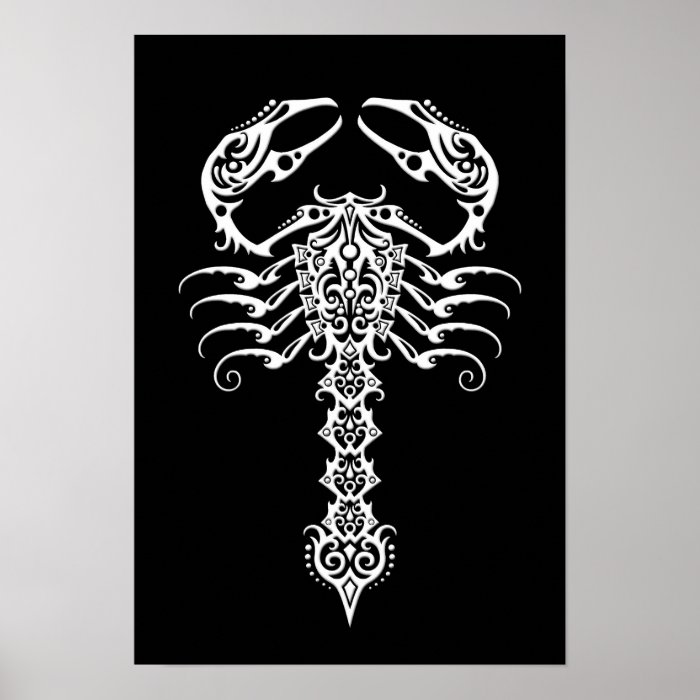 White and Black Tribal Scorpion Poster