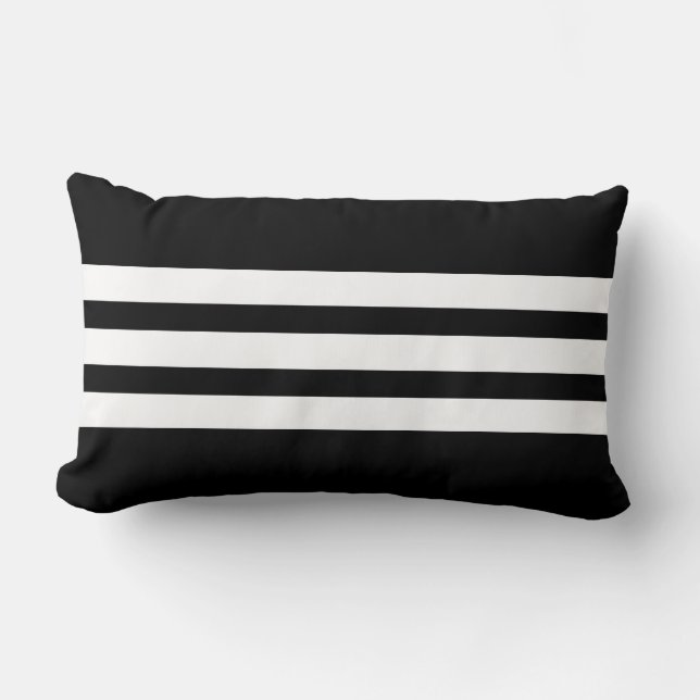 White and Black Triple Stripe Lumbar Pillow (Front)