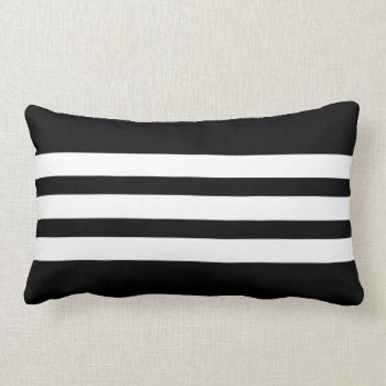 White And Black Triple Stripe Lumbar Pillow by JoLinus at Zazzle