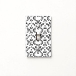 White and Black vintage damask pattern Light Switch Cover