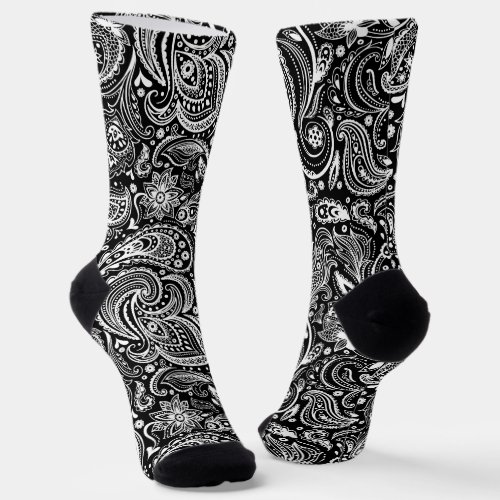 White and black vintage floral paisley pattern socks