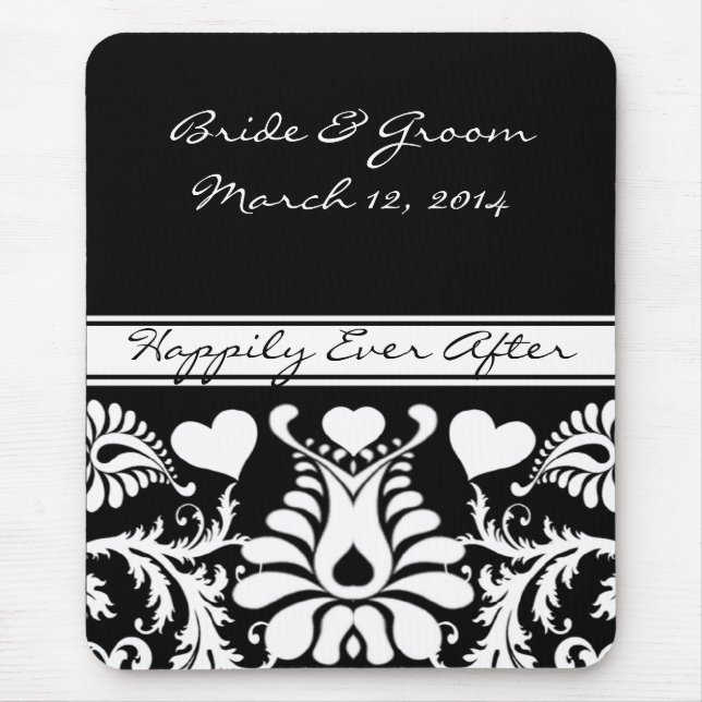 White and Black  Vintage Floral Wedding MousePad (Front)