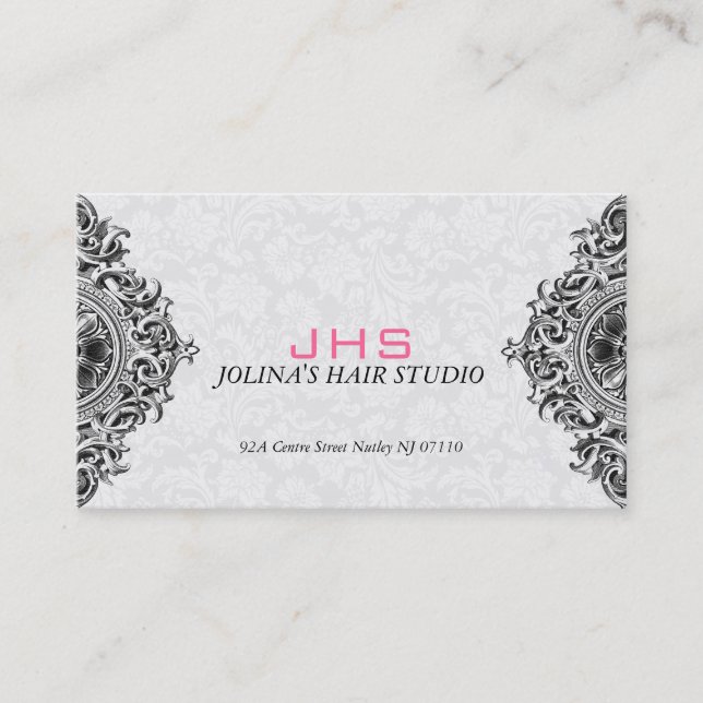 White And Black Vintage Ornament Appointment Card (Front)