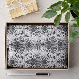 White and Black Vintage Ornamental Damask Pattern Tissue Paper