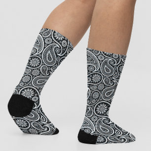 White and black vintage paisley pattern socks