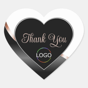 White and Black Wavy Rose Gold with Logo Thank You Heart Sticker