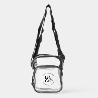 White and Black Wedding Monogram Clear Crossbody Bag