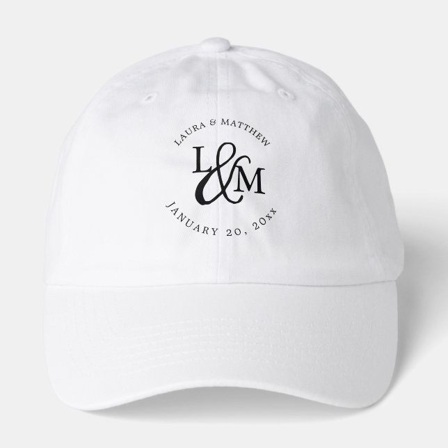 White and Black Wedding Monogram Hat (Front)