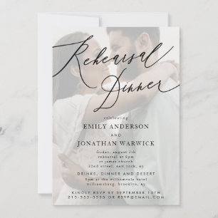White and Black Wedding Rehearsal Dinner Photo Invitation