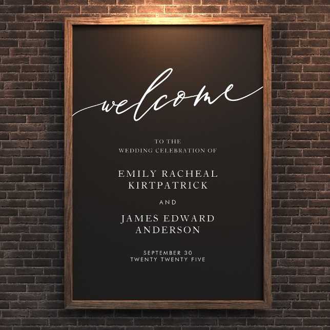 White and Black Welcome Calligraphy Simple Wedding Poster (Creator Uploaded)