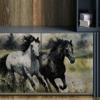 White and Black Wild Horses Decoupage Tissue Paper