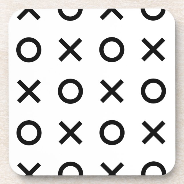 White and Black Xs and Os Beverage Coaster (Front)