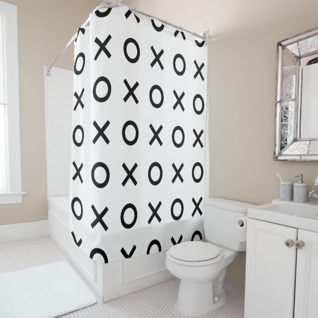 White and Black Xs and Os Shower Curtain (In Situ)