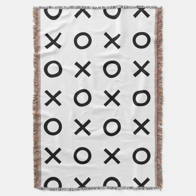 White and Black Xs and Os Throw Blanket (Front Vertical)