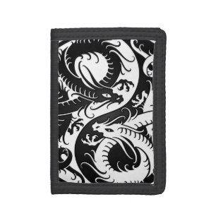 White and Black Yin Yang Chinese Dragons Trifold Wallet