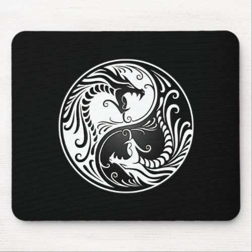 White and Black Yin Yang Dragons Mouse Pad
