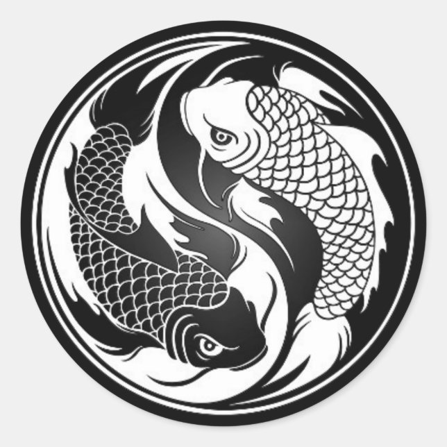 White and Black Yin Yang Koi Fish Classic Round Sticker (Front)