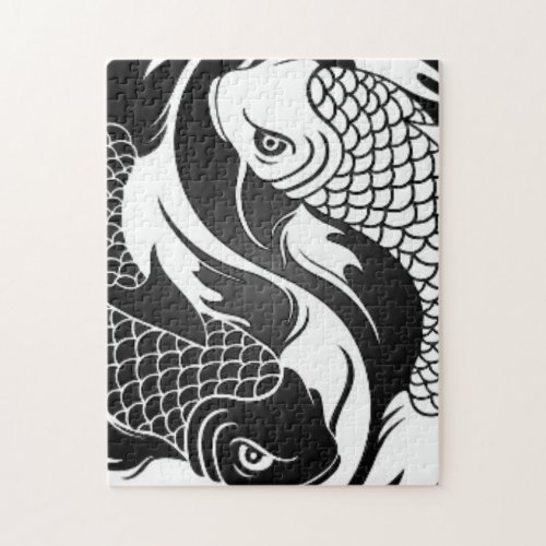 White and Black Yin Yang Koi Fish Jigsaw Puzzle