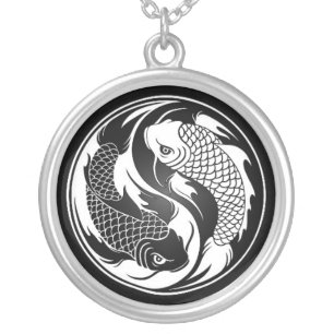 White and Black Yin Yang Koi Fish Silver Plated Necklace