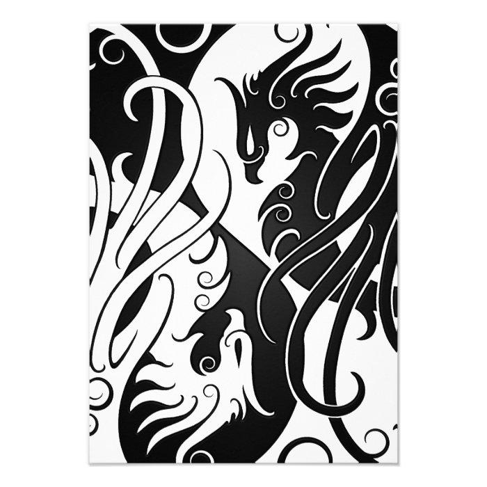 White and Black Yin Yang Phoenix Personalized Announcements