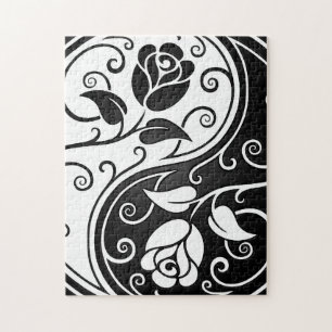 White and Black Yin Yang Roses Jigsaw Puzzle