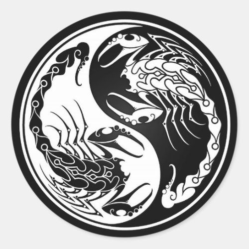 White and Black Yin Yang Scorpions Classic Round Sticker