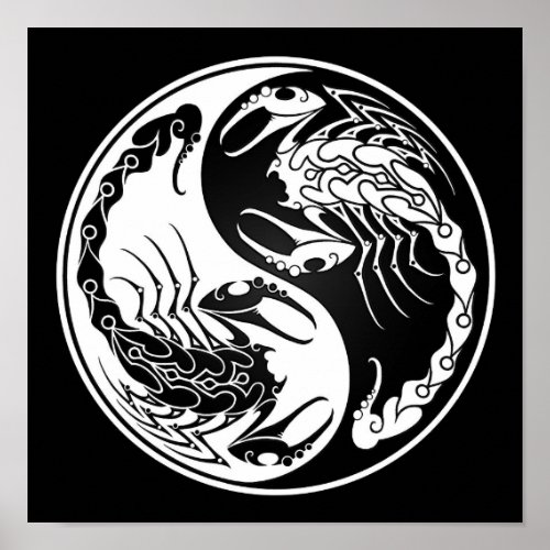 White and Black Yin Yang Scorpions Poster